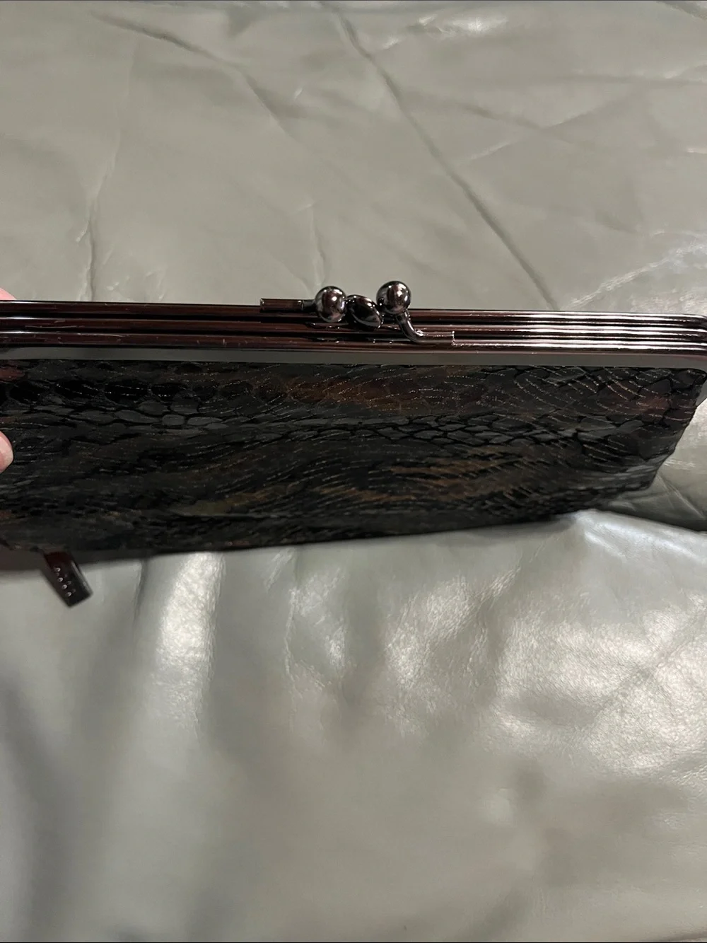 Vintage Animal Print Kiss-Lock Clutch - Black & Brown